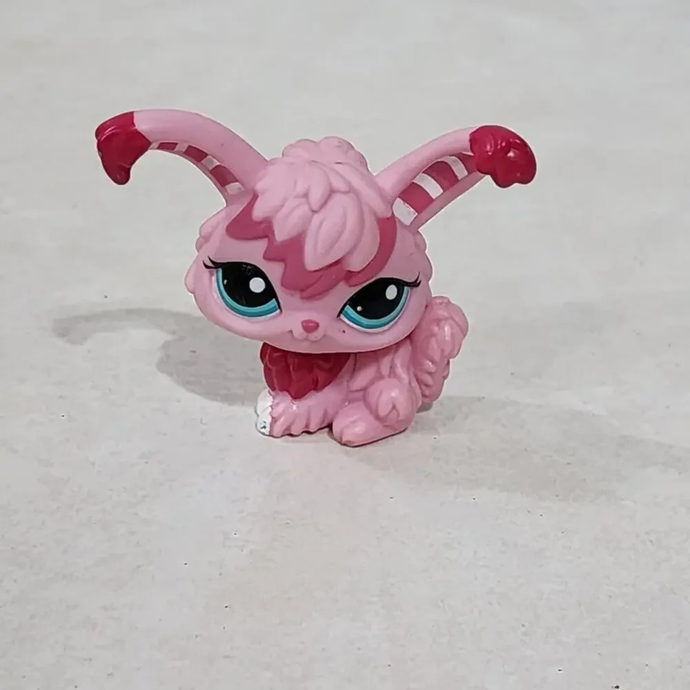 LPS Littlest Pet Shop‎ # 2132 Pink Striped Angora Bunny Rabbit W Blue Eyes